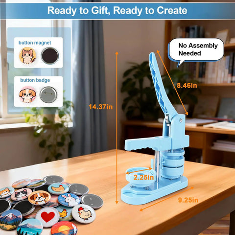 2 In 1 Button And Magnet Maker Machine Kit 58mm DIY Badge And Fridge Magnet Creator Bundle With 50 Badge Parts And 50 Magnet Making Supplies For Easy Custom Badges At Home, blue press