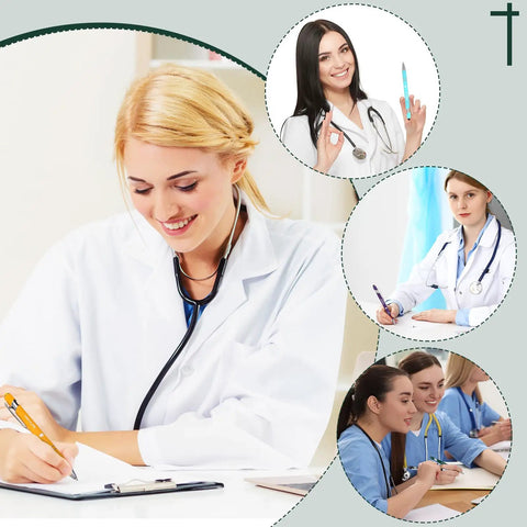 12 Piece Funny Emergency Nurse Pens Bulk Retractable Writers With Killer Hospital Vibes Solid Steel Body And Touchscreen Stylus Tip Dope Gotta Have Accessory For Cna Rn Staff Nurse Week Appreciation Gifts used by nurses writing notes.