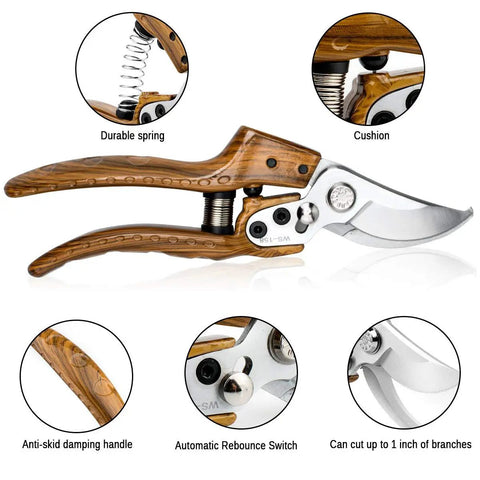 Pro Grade High Performance Garden Pruners With SK5 Steel Blades For Precise Bypass Pruning Shears Rose Bush And Hedge Trimming