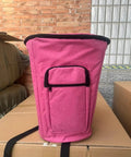 Heavy Duty 12 Inch African Drum Bag Waterproof Shockproof Hand Drum Backpack Oxford Cloth Case in pink fabric with side pocket.