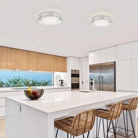 Brighten Up Your Space With A Modern 11 Inch Flush Mount Crystal LED Ceiling Light 4000K Daylight White 1980 Lumens in kitchen