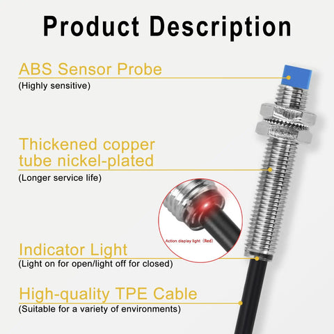 M8 Inductive Proximity Sensor Switch Non Shield Type PNP No 3 Wire With 2mm Sensing Distance 10-30VDC 200mA Output 120cm Cable