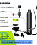Diagram of Mini Scuba Tank 1L For Diving With 10-15 Minute Air Supply DOT Certified Lightweight Aviation Grade Aluminum Lung Tank