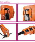 Tree Climbing Spikes With Cowhide Leather Straps, Non Slip Pedals, And Adjustable Harness Rope close-up of cowhide straps