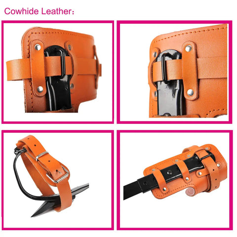 Cowhide padding of Tree Climbing Spikes With Non Slip Pedals Pro Grade Adjustable Arborist Gear For Tree Work Trimming And Hunting