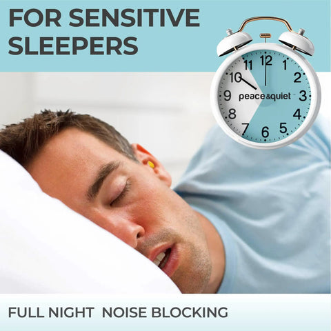 Man sleeping with Small Ear Canal Sleep Ear Plugs, 40 Pack Noise Cancelling Ear Plugs, 32 dB Sound Blocking For Snoring.