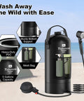 On The Go Solar Heated Camp Shower Bag 5 Gal 20L With Foot Pump Portable Outdoor Shower With Shower Head And Sprayer, Black