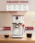 Top Shelf Dual Boiler Espresso Machine With 58 MM Commercial Brew Head And Powerful Steam Wand For Killer Crema And Easy Home Barista Shots In Classic Ivory with adjustable volume settings.