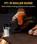 71 Piece Plasma Cutter Consumables Kit With Roller Guide Wheel Spacer in use on metal for PT 31 JG 40 LG 40 Torches