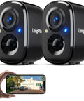 Close-up of Solar Wireless Outdoor Security Camera Set 2 Pack Battery Powered WiFi Cameras With AI Motion Detection And Two Way Talk Color Night Vision 3MP, with live feed on smartphone