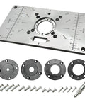 Beefy Aluminum Router Table Insert Plate For Woodworking, Heavy Duty Table Top Mounting Plate With Imperial And Metric Scales, Precision Trimming Milling Machine Accessory For Wood Tools, Black with accessories