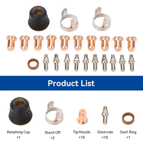 Plasma Cutting Torch Consumables Set With IPT40 Tips Electrodes Nozzle Bracket Covers For CUT 55DS Pro And CUT 65DS displayed