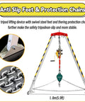 Rugged Confined Space Tripod Rescue Rig Featuring Heavy Duty Winch Choices And Dependable Fall Protection Gear For No Sweat Lifting Jobs In Deep Wells Manholes And Rooftop Sites with anti-slip feet and protection chains.