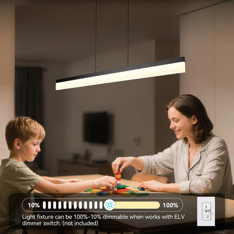 LED Linear Pendant Light 25W Black Hanging Bar Fixture For Kitchen Island And Dining Area 3000K Warm White Modern Dimmable Lighting with family