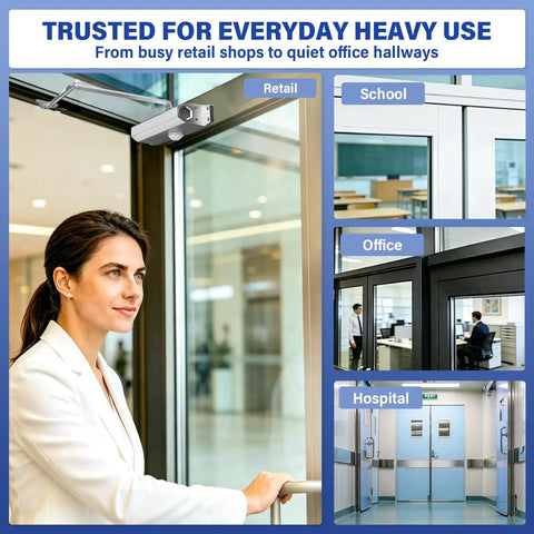 Heavy Duty Automatic Door Closer For Home And Office, Cast Aluminum With Hydraulic Soft Close installed in retail and hospital