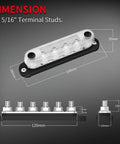 Diagram of 12V Battery Bus Bar Power Distribution Block With 6 M8 Terminal Studs, Positive And Negative Terminal Blocks, Includes Cover
