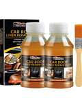 Two bottles of car roof liner repair glue with a brush, packaging box displaying auto interior repair benefits.