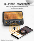 10W Mini Electric Guitar Amplifier With Clean And Overdrive Channels, Reverb, Bluetooth Streaming, shown with phone connected