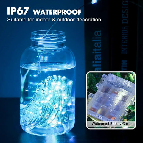 Big 39 Feet 120 LED Battery Powered Fairy Lights With Remote And Timer, RGB Color Changing String Lights in Mason jar