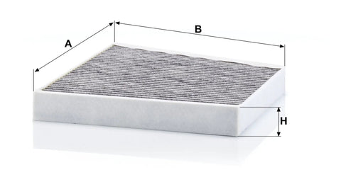 Activated Carbon Cabin Air Filter For Mercedes E350 E320 CLS550 And More OEM Replacement shown with dimensions