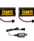Two 7.4V 1500mAh Li Ion Rechargeable Batteries With SM3P Plug, USB Charger Cable For Huina 1575 RC Truck