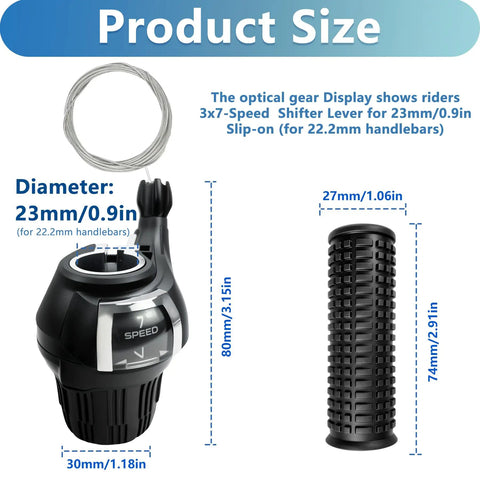 3x7 Speed Twist Shifter Lever Set For Mountain Bikes 21 Speed Shifter with non-slip rubber grips and cable display