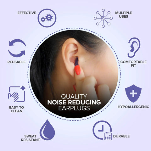Person wearing Two Sizes Sleep Ear Plugs For Snoring And Travel, Comfortable Reusable Noise Cancelling Earplugs With Up To 28 dB NRR