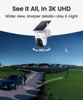 Real Deal Eight Cam Wireless Outdoor Security Camera System Beast Grade Solar Powered Surveillance Kit showing 360-degree view at night.