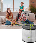 Family in living room beside Two Pack Replacement Filter for Bissell 2801 2780 2780A 27809 MyAir Personal, High Efficiency Carbon Filter