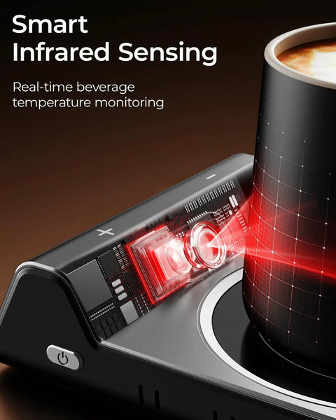 Keep Your Favorite Coffee Popping Hot All Day With Smart Infrared Mug Warmer Set Boasting Pinpoint Temp Tuning Auto Memory Function And Clean Lines Designed For Cozy Desk Sessions Or Snappy Kitchen Routine - close-up of smart mug warmer with infrared sensing.