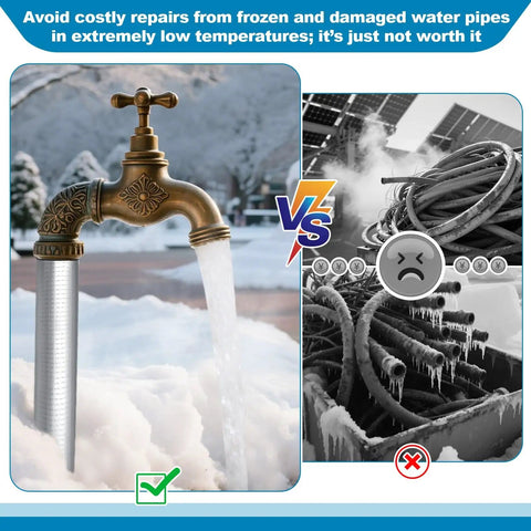 Six Pack Three Quarter Inch Pipe Insulation Foam Tubes With Self Adhesive Aluminum Foil Wrap on spigot against snow