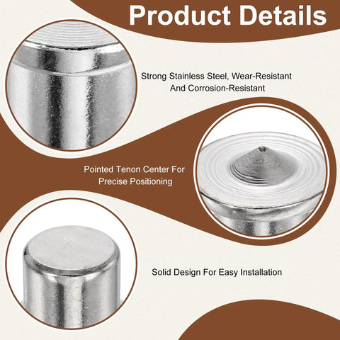 Solid Dowels Tenon Center Pins For Woodworking Pro Grade 3/8 Inch Dowel Centering Pins 16 Piece Stainless Steel 304 Drill Guides