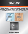 Window Glazing Compound For Wood Metal And Aluminum Sash White 16 Oz Ready To Use With Airtight Watertight Seal, ideal for glass, wood, metal.