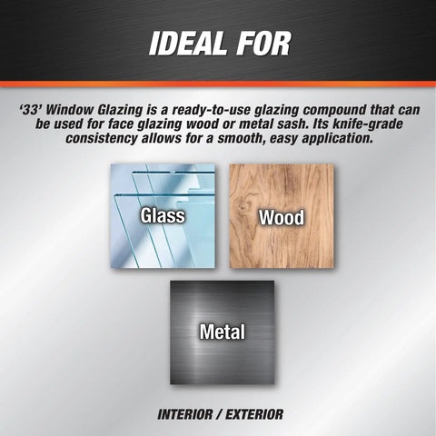 Window Glazing Compound For Wood Metal And Aluminum Sash White 16 Oz Ready To Use With Airtight Watertight Seal, ideal for glass, wood, metal.