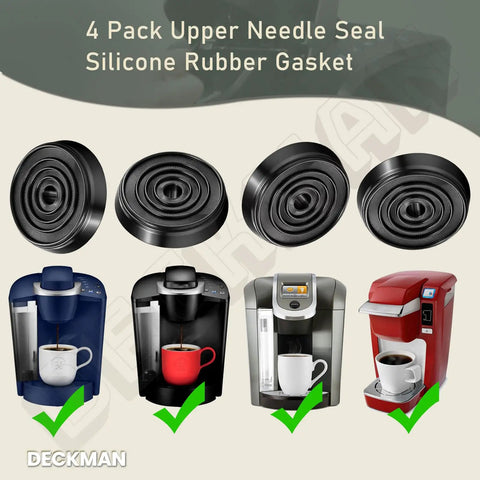 4 Pack Upper Needle Seal Replacement Gasket Set For Single Serve Coffee Makers No Leak Tech And Durable Silicone Rubber Fits B60 B66 0058 22 OfficePro And Other Compatible Models shown with compatible coffee machines