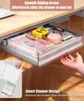 Slick Two Pack Under Desk Drawers With Smooth Glide Action, featuring clear PET build, holding various office supplies, easy access.