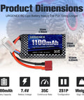 Dope 7.4V 1100mAh 2S LiPo RC Battery With 35C Continuous Burst 70C Peak Dean Style T Plug For 1 10th Scale 1 16th Scale 1 18th Scale