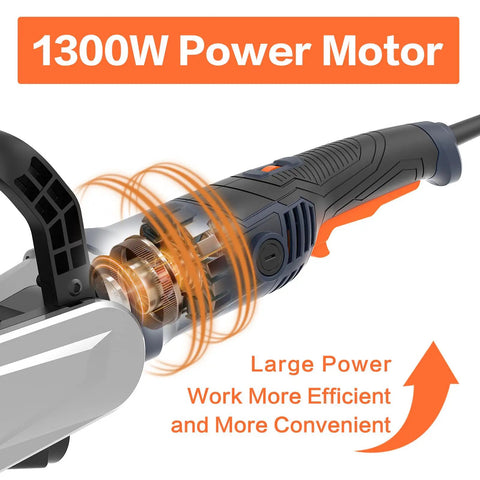 Powerful 1300W Burnishing Polishing Machine with 6 Speed Variable 3200 RPM Motor highlighted, close-up of motor section.
