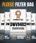 Replacement Fleece Filter Bags For DeWalt Dust Extractors Self Cleaning 5 Pack Compatible With DWV9402 packaging front view