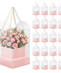 20 Pack Clear Pink Flower Bouquet Bags With Handles 9.45 Inch Floral Gift Bags for wedding florist and birthday packaging