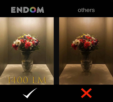 Comparison of vase with flowers under Ultra Slim 6 Inch Smart LED Recessed Downlight Kit, 16W 1400LM Color Changing RGB LED lighting and regular lighting.