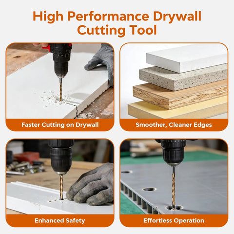 High Performance Drywall Cutting Tool in action, showcasing 50 Piece Set Of 1/8 Inch Spiral Drywall Router Bits With Left Hand Rotation For Rapid Dust Control And Precision Tracking.