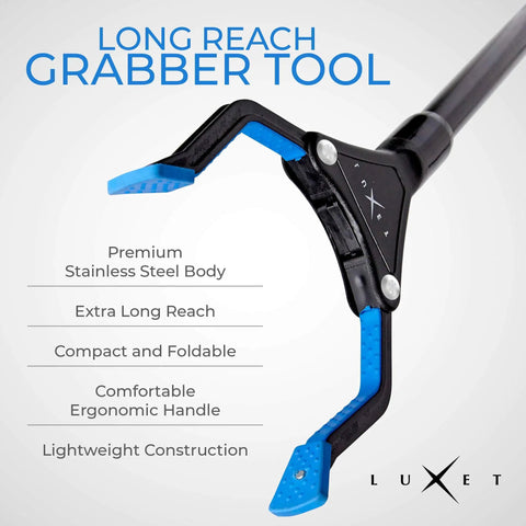 Long Reach Grabber Tool 32 Inch Foldable Steel Reacher With Magnetic Tip Strong Grip Trash Picker Claw For Shelves And Hard To Reach Items Lightweight No Brainer Helper For Seniors And Quick Cleanups