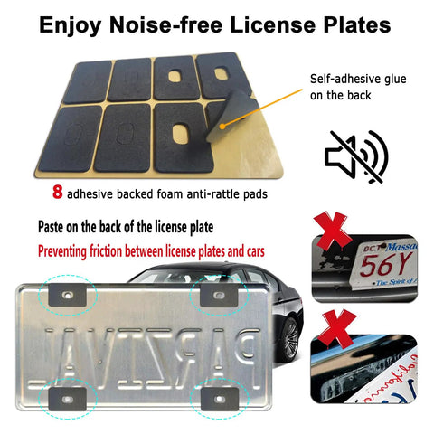 Anti-rattle pads for Clear License Plate Cover Set For Front And Rear Unbreakable Transparent Protector with screws caps, 2 pack.