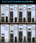 Beefy Eight Piece Spline Lug Nut Socket Set For Wheel Lock Removal Including Five Point Lug Nut Key And Sockets