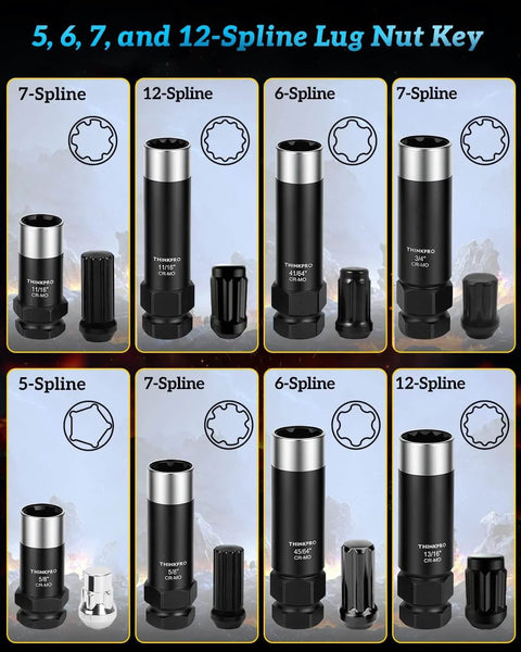 Beefy Eight Piece Spline Lug Nut Socket Set For Wheel Lock Removal Including Five Point Lug Nut Key And Sockets