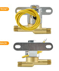 Front and back view of Heavy Duty Humidifier Solenoid Replacement Water Valve A2012-S118 for Aprilaire Whole House Models.