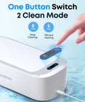 One button switch on 48KHz Ultrasonic Jewelry Cleaner With Dual Modes And Degas Function, 19oz 304 stainless steel tank, 30W power.