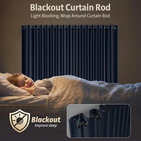 Blackout Curtain Rods With Quick Release Wrap Around Design 1 Inch Adjustable Heavy Duty Matte Black For Windows 48 To 84 Inches