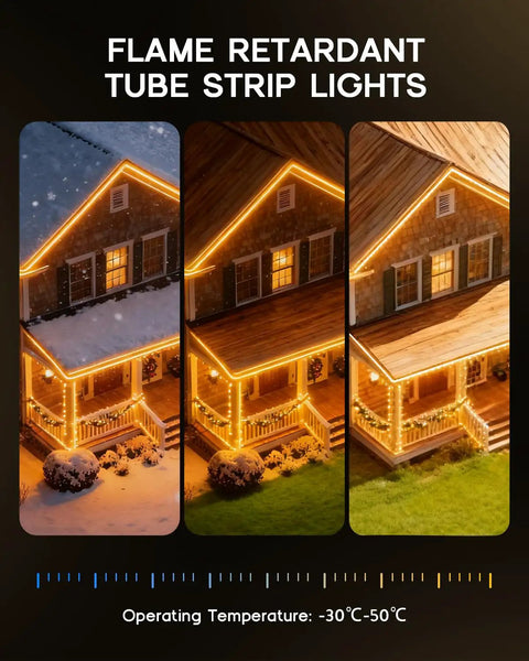 32.8Ft LED Strip Lights 110 To 120V Dope Dimmable Silicone Neon Rope Lights outdoor house lighting in snowy and clear weather